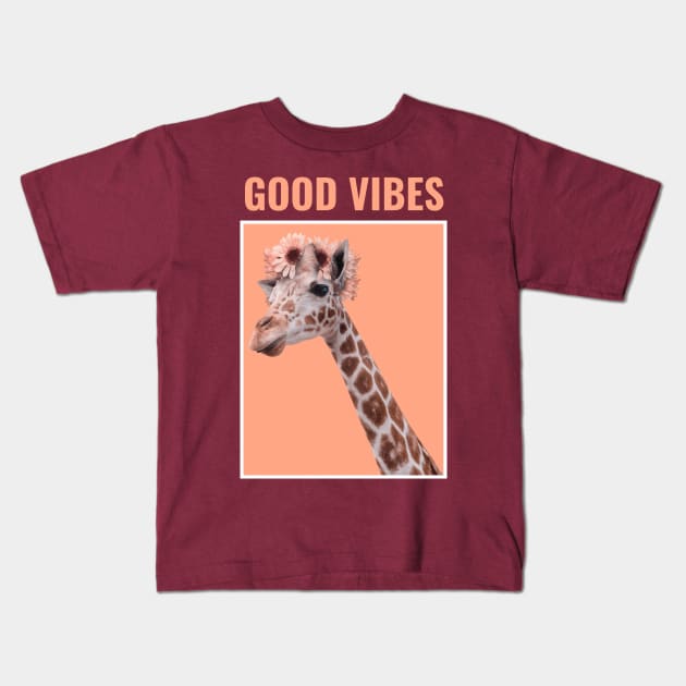 animal featuring a cool giraffe Good Vibe exisco Kids T-Shirt by exisco